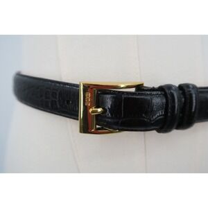 Black Crocodile Embossed Leather Belt with Gold Buckle Women's Size‎ M